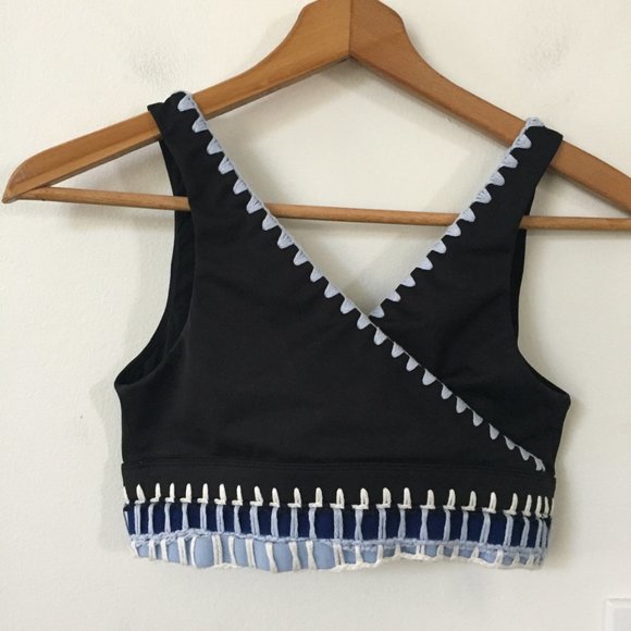 Carbon38 La Plage Crochet Branded Bra in Black - Picture 4 of 5